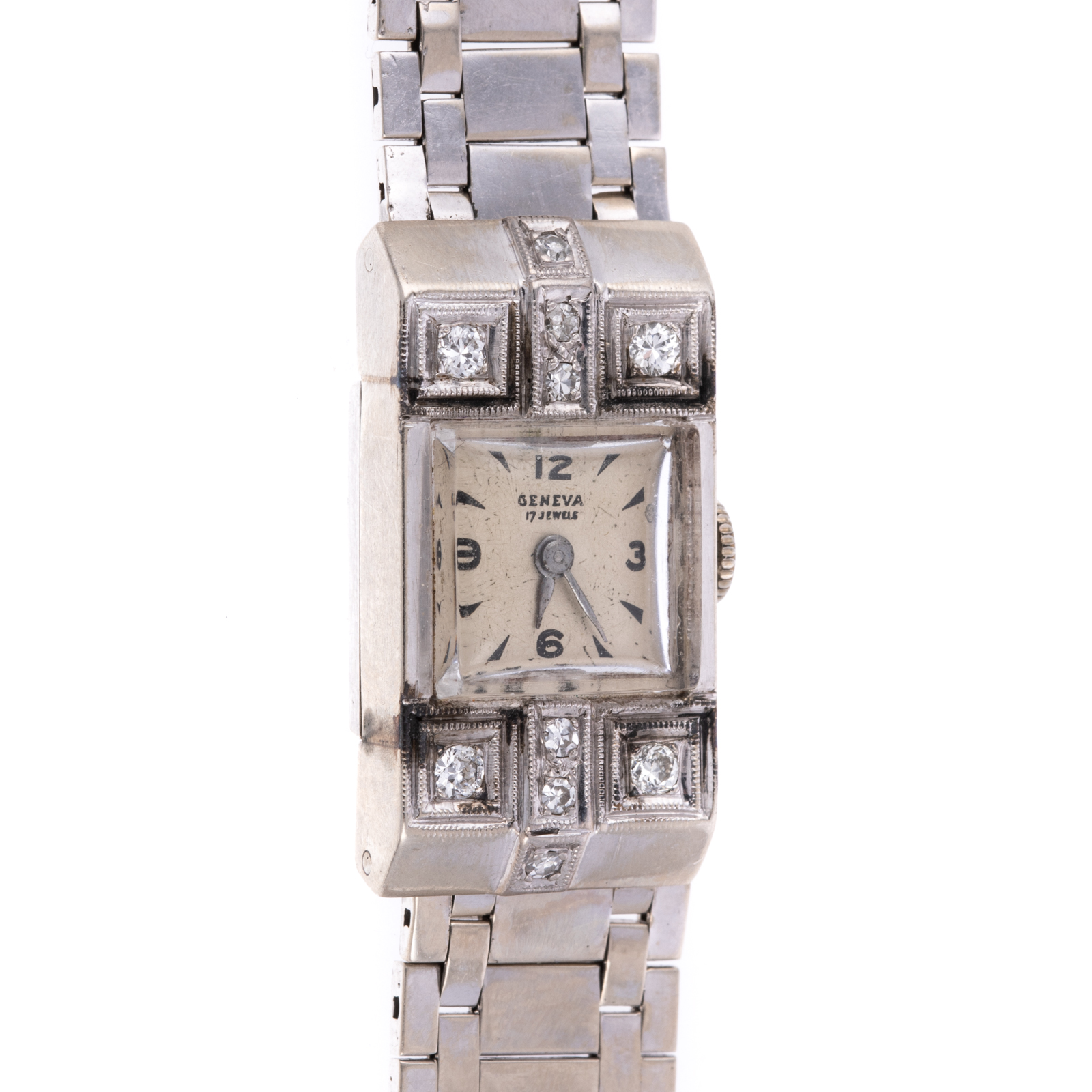 Appraisal: A RETRO GENEVE WATCH WITH DIAMONDS IN K K white