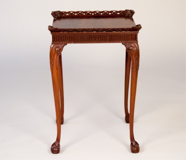 Appraisal: Carved Burl Walnut Tea Table Galleried top with elongated cabriole