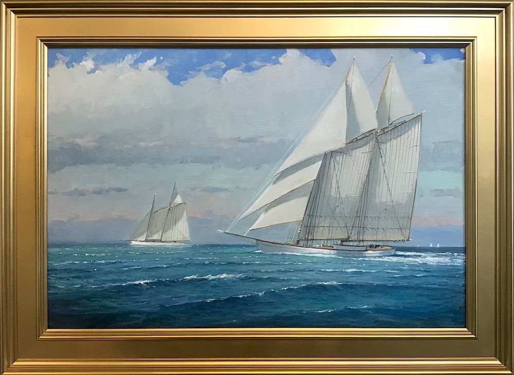 Appraisal: William W Lowe Oil on Linen Sunday Sail - Nantucket