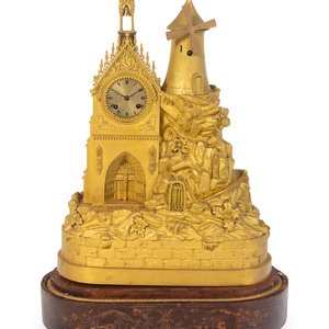 Appraisal: A French Gilt Bronze Cathedral-Form Clock Late th Century with