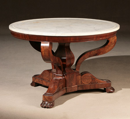 Appraisal: Charles X White Marble-Top Walnut Center Table Second Quarter th