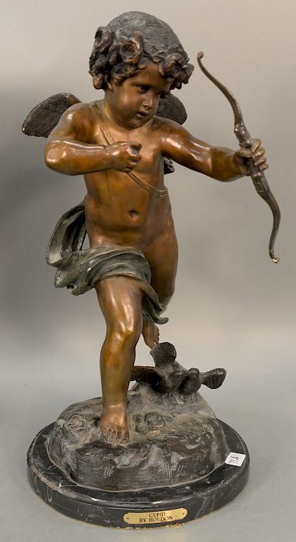 Appraisal: Figural putti Cupid bronze signed Houdon total ht in Figural