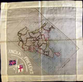 Appraisal: pc Raj ANTIQUE SILK HANDKERCHIEF c India Map Embroidery Japanese