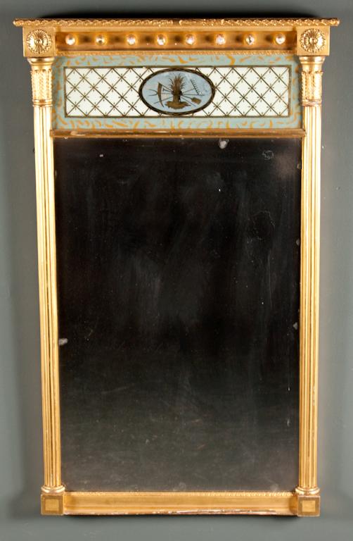 Appraisal: Classical style carved giltwood looking glass with eglomise panel late