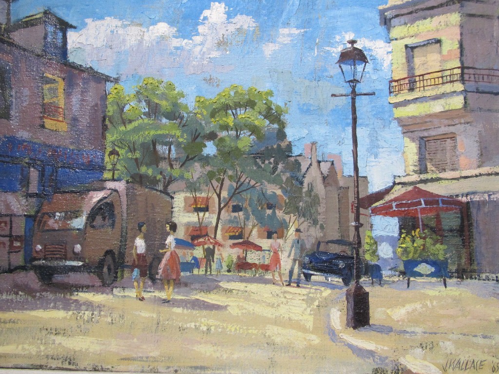 Appraisal: J WALLACE Oil on canvas continental street scene signed and