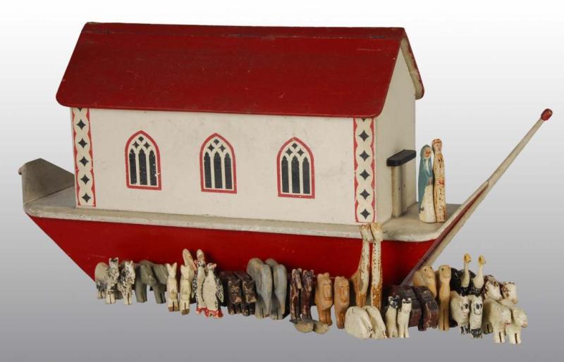 Appraisal: Wooden Noah's Ark Toy Description Includes Noah his wife and