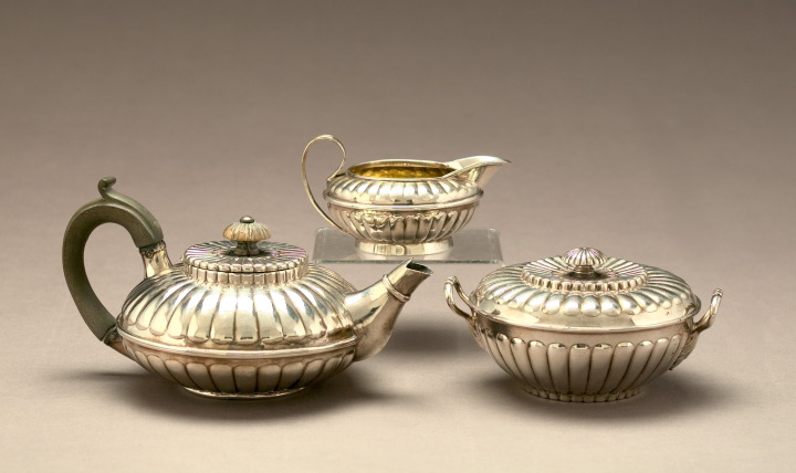 Appraisal: Attractive Three-Piece George III Ribbed Sterling Silver Tea Service London