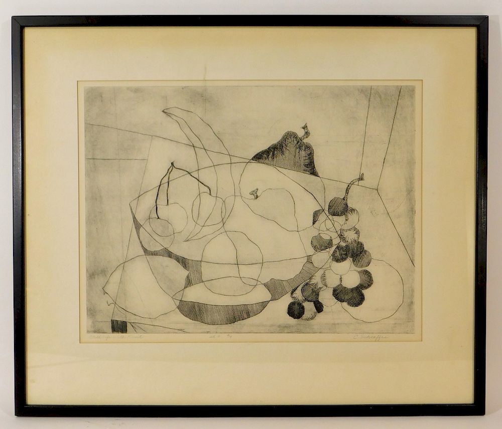 Appraisal: C Schaeffer Modern Abstract Still Life Etching C Schaeffer United