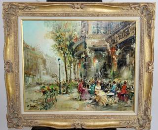 Appraisal: Oil on canvas Paris street scene signed l l M