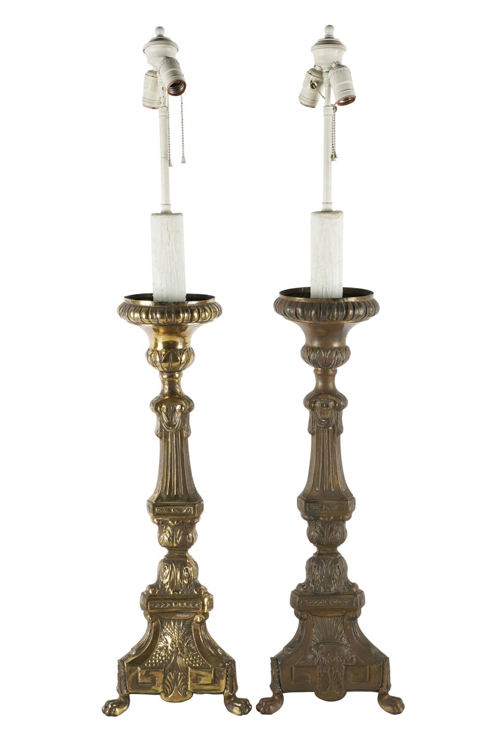 Appraisal: PAIR OF CONTINENTAL BRASS ALTAR STICK LAMPSCondition wired inches high