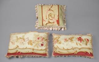 Appraisal: Group of Three Aubusson Tapestry Pillows th c with tasseled