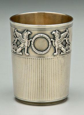 Appraisal: Faberg eacute Russian silver cup neoclassical design with griffins supporting