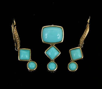 Appraisal: A Set of Turquoise Earrings and a Pendant This group