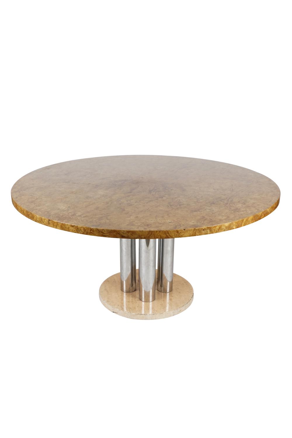 Appraisal: PACE BURL-VENEER CHROME STONE DINING TABLEwith round top Provenance The