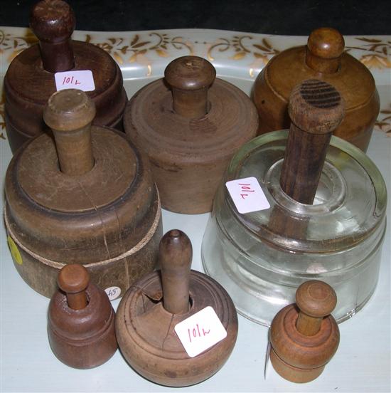 Appraisal: Seven round wooden cup type mold butter presses and one