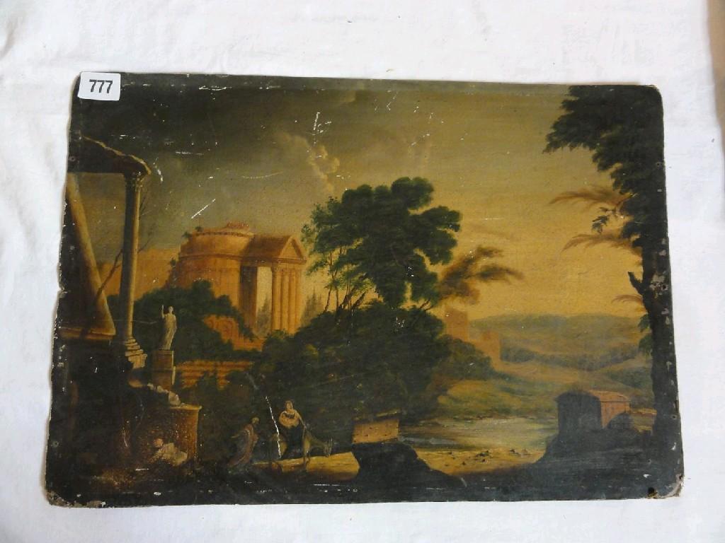 Appraisal: A th century oil painting on card of a classical