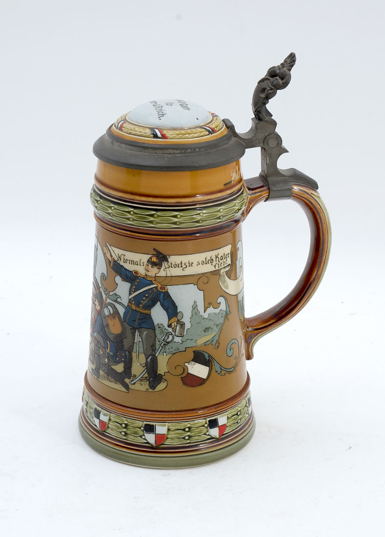 Appraisal: VILLEROY BOCH METTLACH MILITARY STEIN Scene of military soldiers drinking