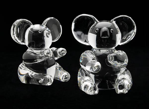 Appraisal: Two Steuben clear glass Koala Bear figures designed Lloyd Atkins