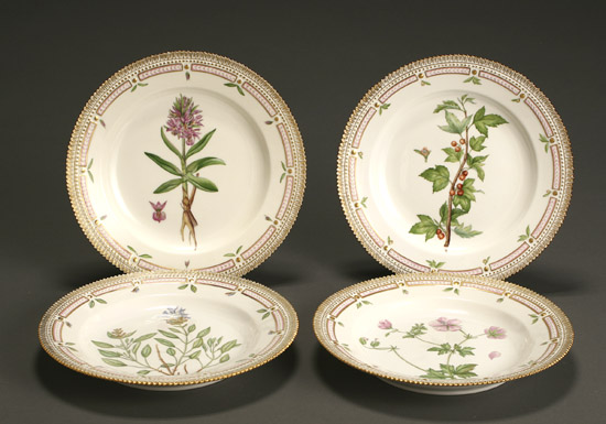 Appraisal: Four Royal Copenhagen 'Flora Danica' Dinner Plates Two - Two