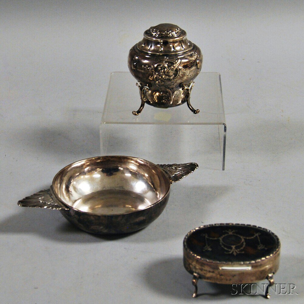 Appraisal: Three Pieces of Sterling Silver Tableware an English repousse tea