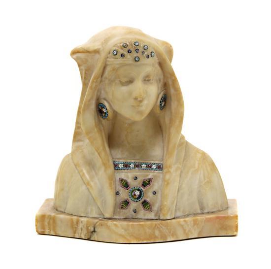 Appraisal: n Italian Alabaster and Micromosaic Inset Bust depicting a woman