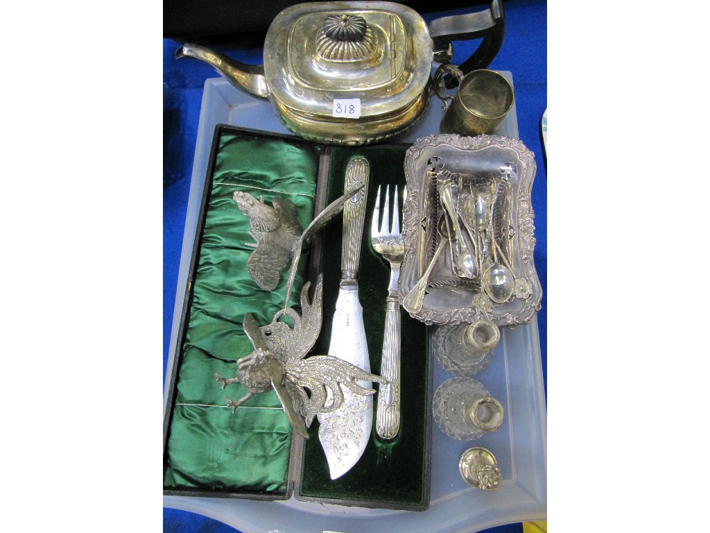 Appraisal: Tray lot of EP - teapot servers silver mounted bottles