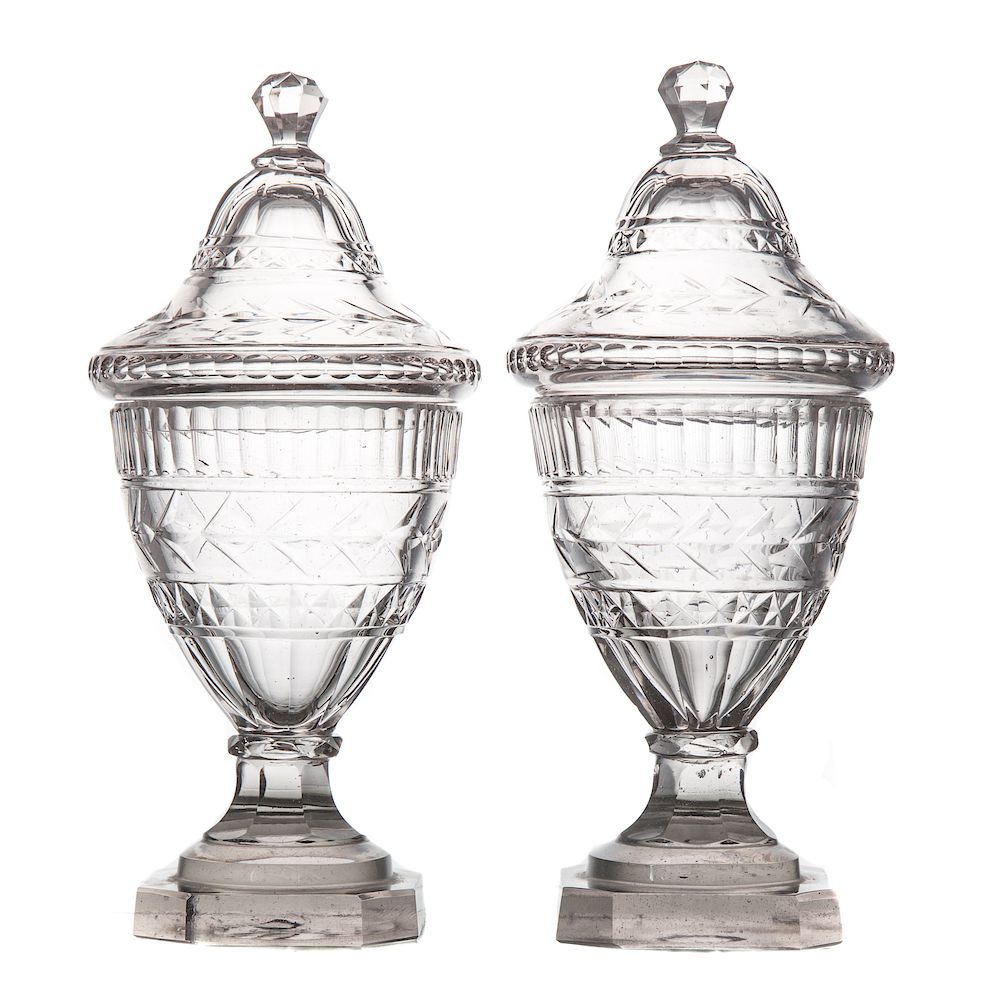 Appraisal: Pair Irish cut glass sweet meat urns late th century