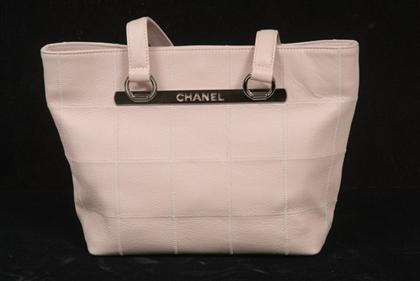 Appraisal: Chanel caviar leather pink tote style purse With stitched checkerboard