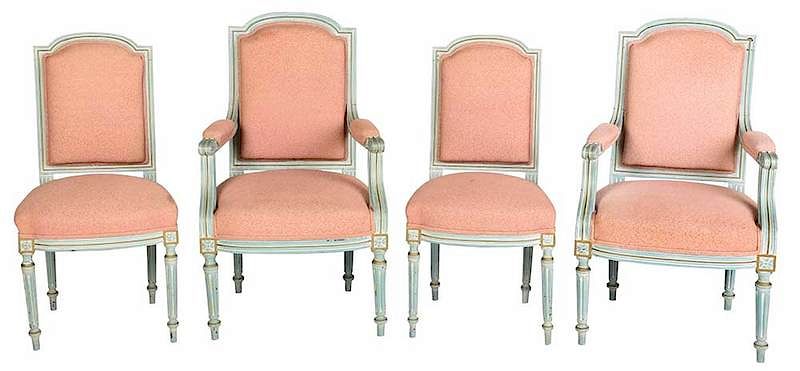 Appraisal: Set of Four Louis XVI Style Blue Painted Chairs th