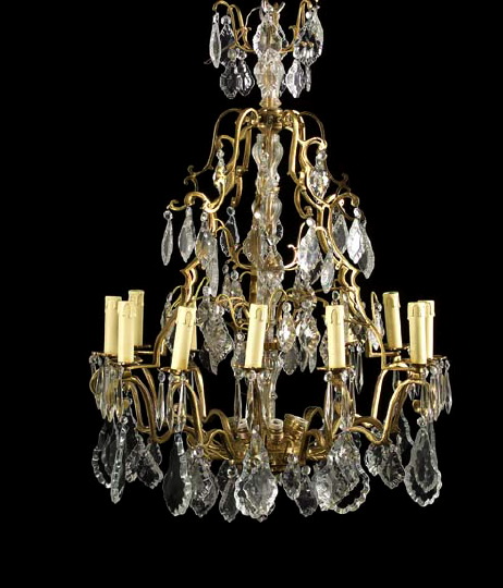 Appraisal: French Gilt-Brass and Cut Glass Twelve-Light Chandelier in the Louis