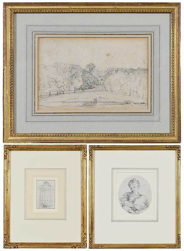 Appraisal: Three British Drawings th th century Child Peeping over Fence