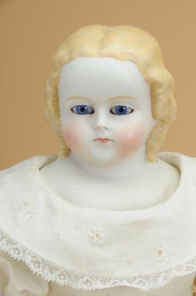 Appraisal: Glass-Eyed Parian Lady with Turned Head Germany ca untinted bisque