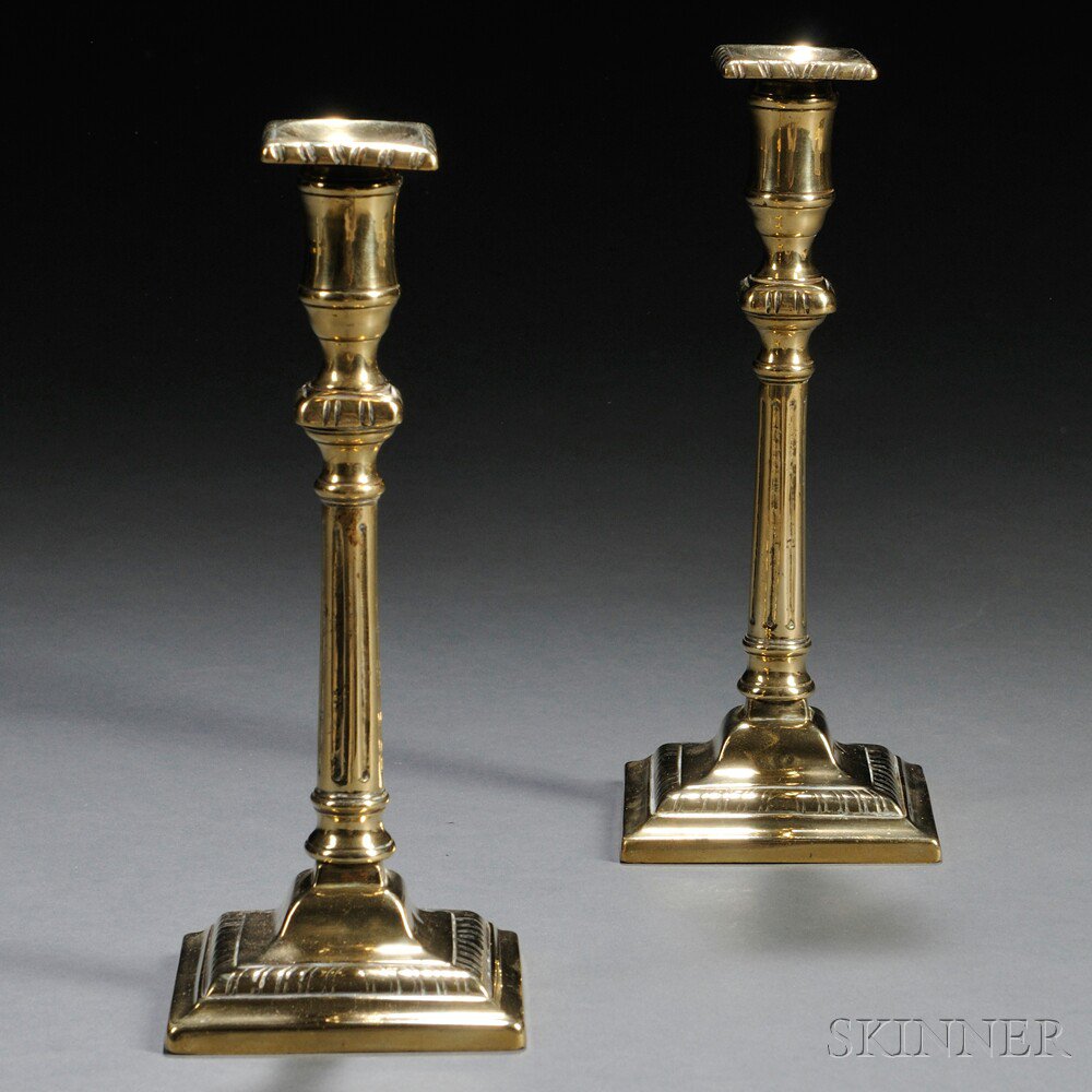 Appraisal: Pair of Georgian Brass Columnar Candlesticks late th century each