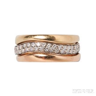 Appraisal: Three kt Tricolor Gold Stacking Rings Cartier one with pave-set