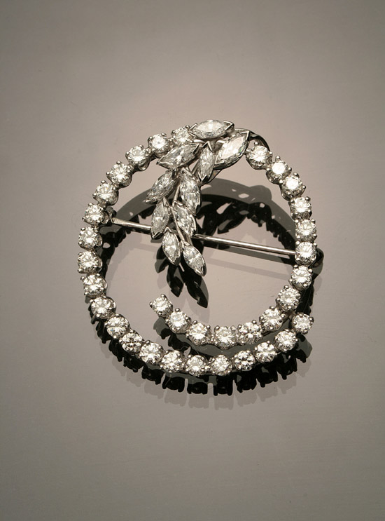 Appraisal: Platinum and Diamond 'Wreath' Brooch Set with ten marquise-cut diamonds