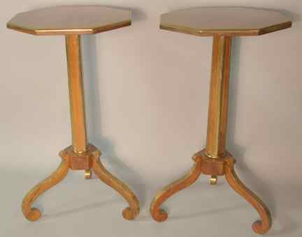 Appraisal: PAIR OF REGENCY STYLE BRASS-BANDED ROSEWOOD OCTAGONAL TRIPOD TABLES partially