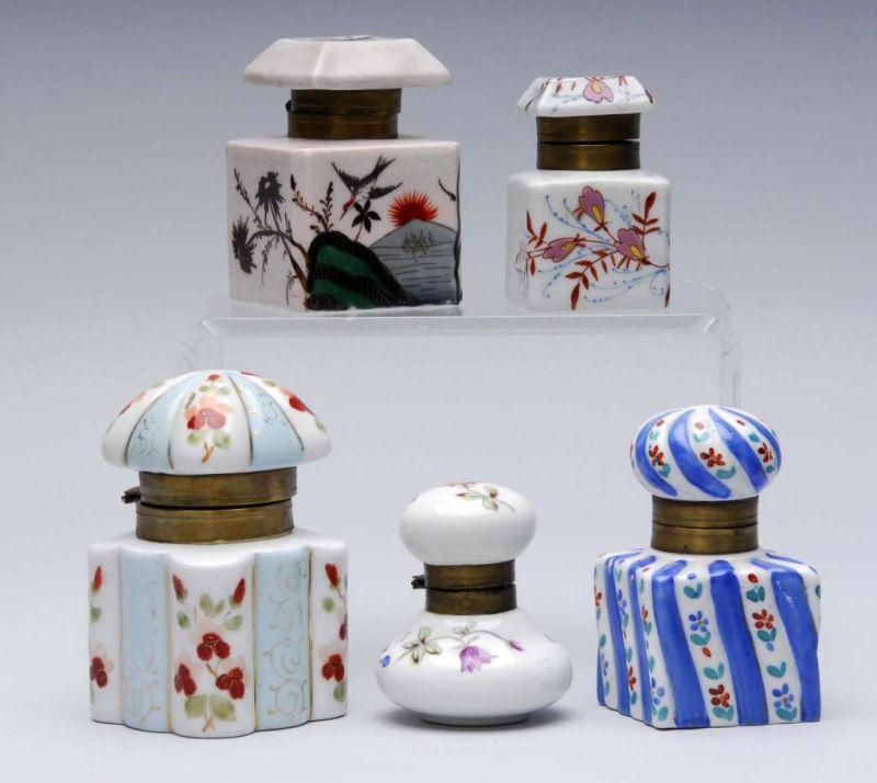 Appraisal: Lot of Porcelain Hand-Painted Lidded Inkwells Condition Excellent Size Range