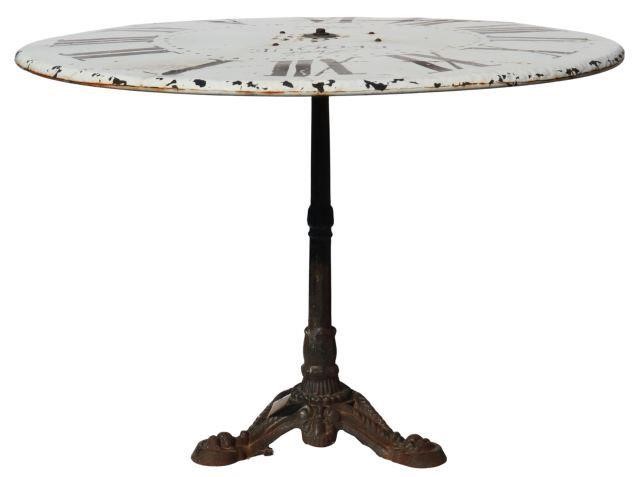 Appraisal: Parisian cast iron bistro table round top with faux clock