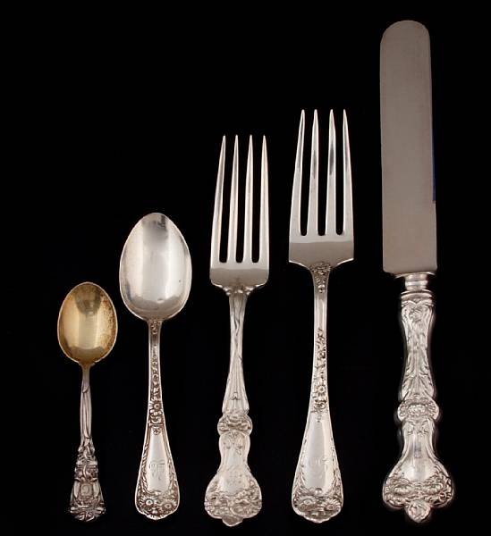 Appraisal: A sterling flatware group with wooden case Comprising Majestic monogrammed