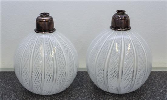 Appraisal: Sale Lot A Pair of Italian Glass Oil Lamps Height