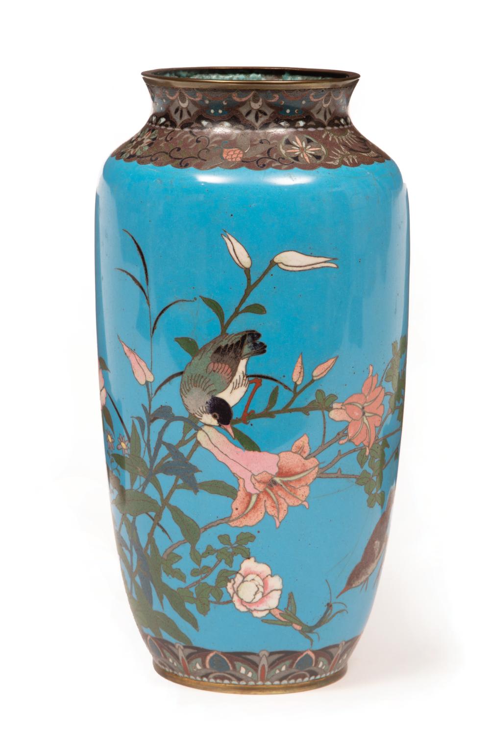 Appraisal: Japanese Cloisonne Enamel Bird and Flower Vase decorated with birds