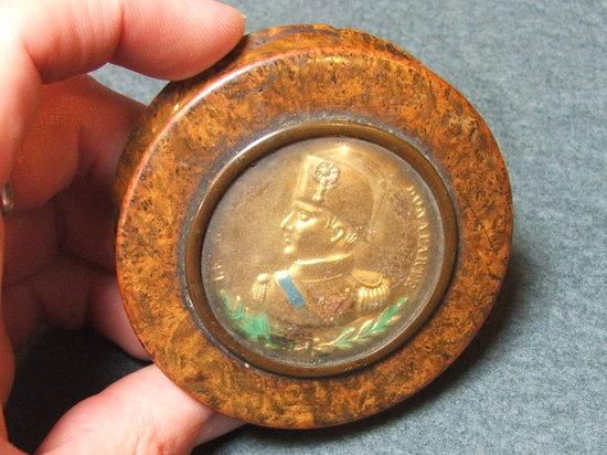 Appraisal: A TURNED BURR WOOD SNUFF BOX with inset circular panel