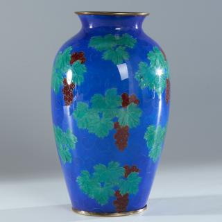 Appraisal: Yamamoto Japanese plique-a-jour enamel vase Meiji Period grape cluster and