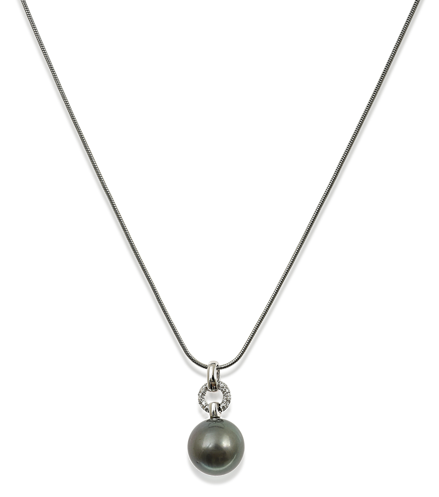 Appraisal: A TAHITIAN PEARL AND DIAMOND PENDANT Comprising a round pearl