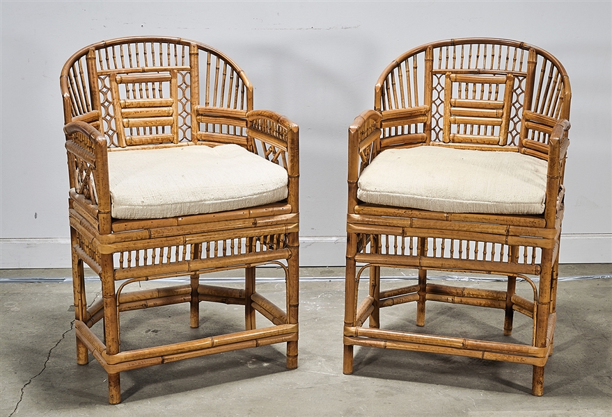 Appraisal: Pair of bamboo curved-back armchairs with seat cushions x x