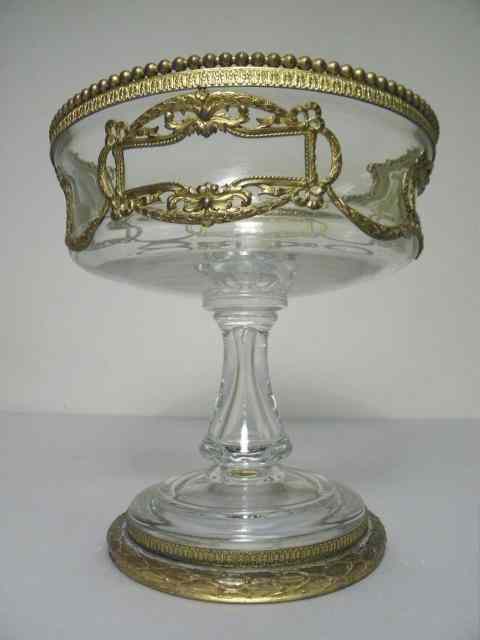 Appraisal: French crystal gilt metal mounted center compote Gallery rim with