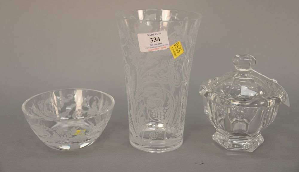 Appraisal: Three piece crystal group to include Baccarat covered crystal jar