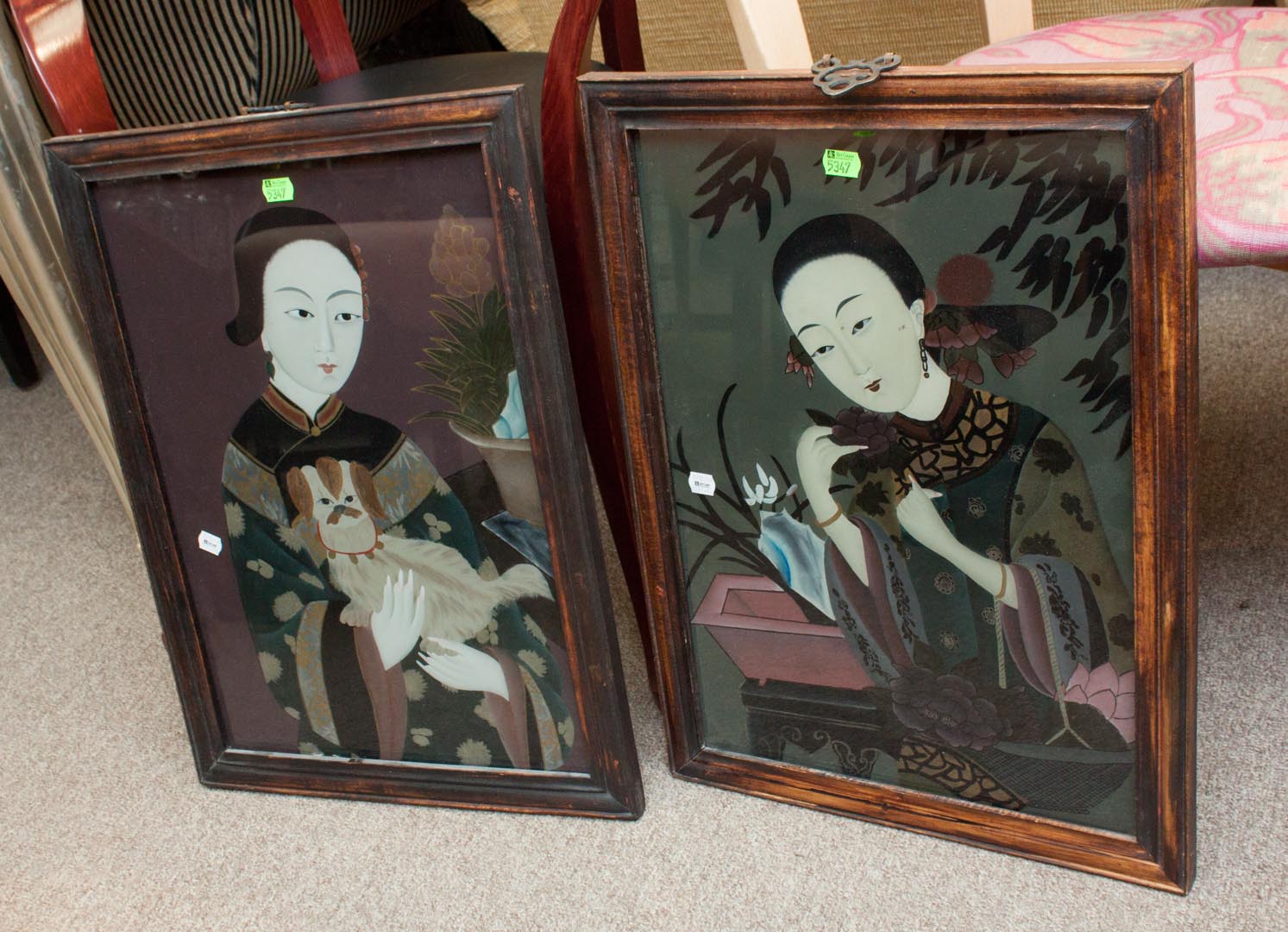 Appraisal: Pair of Chinese reverse paintings on glass framed