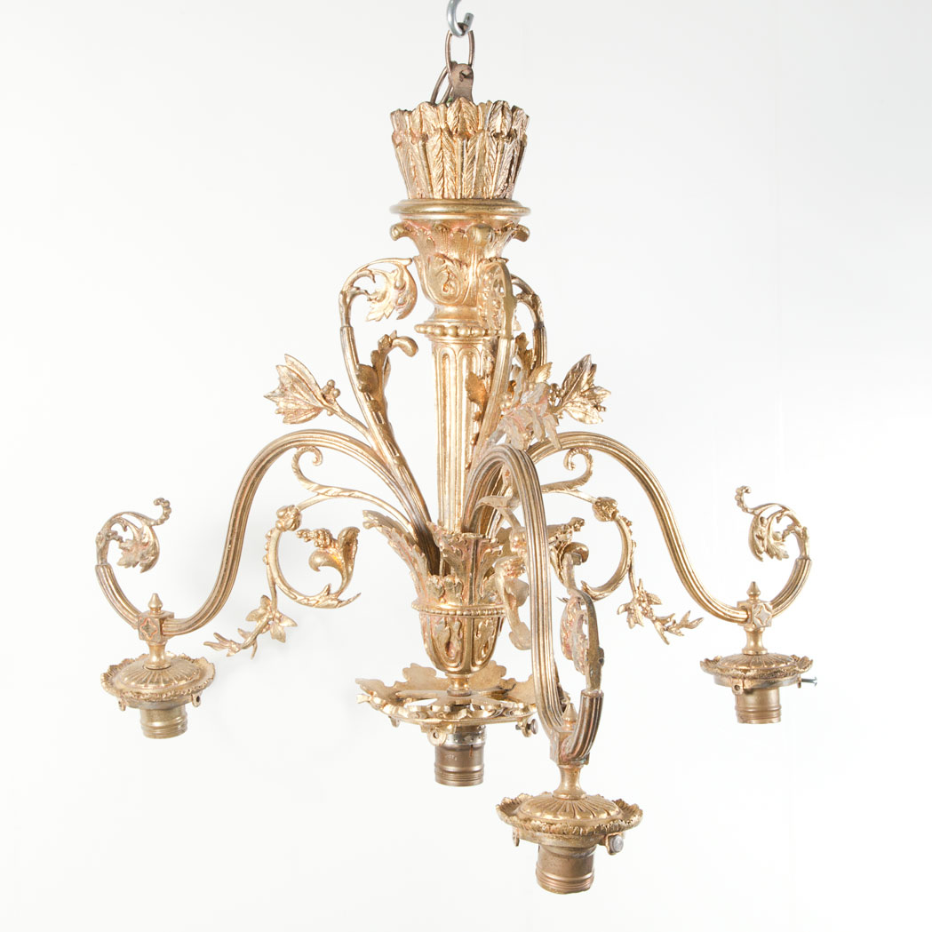 Appraisal: Louis XVI Style Gilt-Metal Four-Light Chandelier The arrow filled quiver