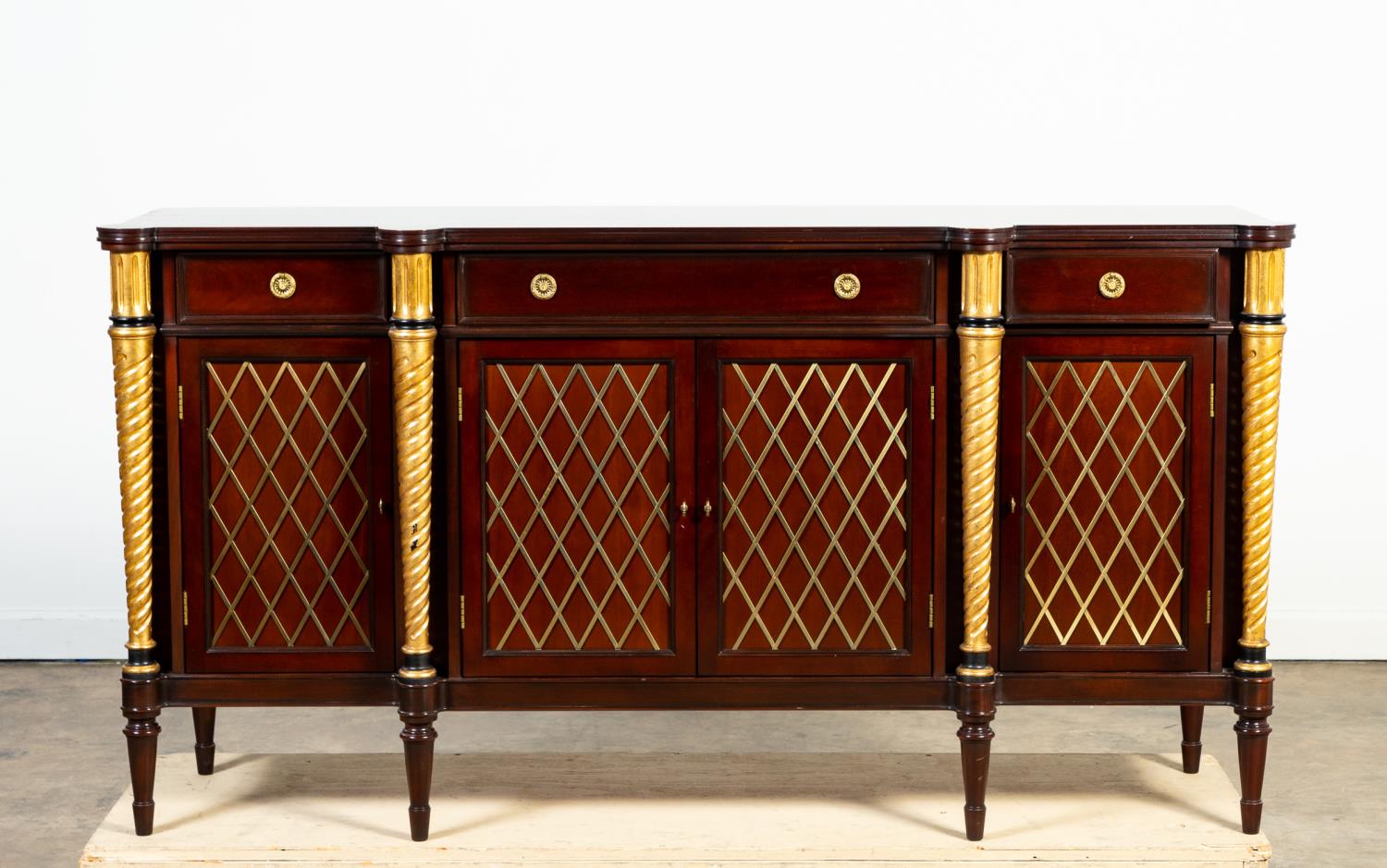 Appraisal: JOHN WIDDICOMB REGENCY-STYLE PARCEL GILT SIDEBOARD John Widdicomb American Victoria